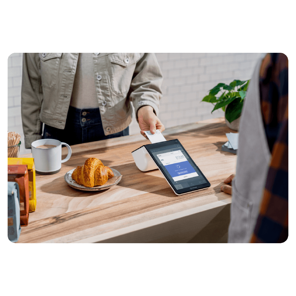 Person making contactless purchase in retail store